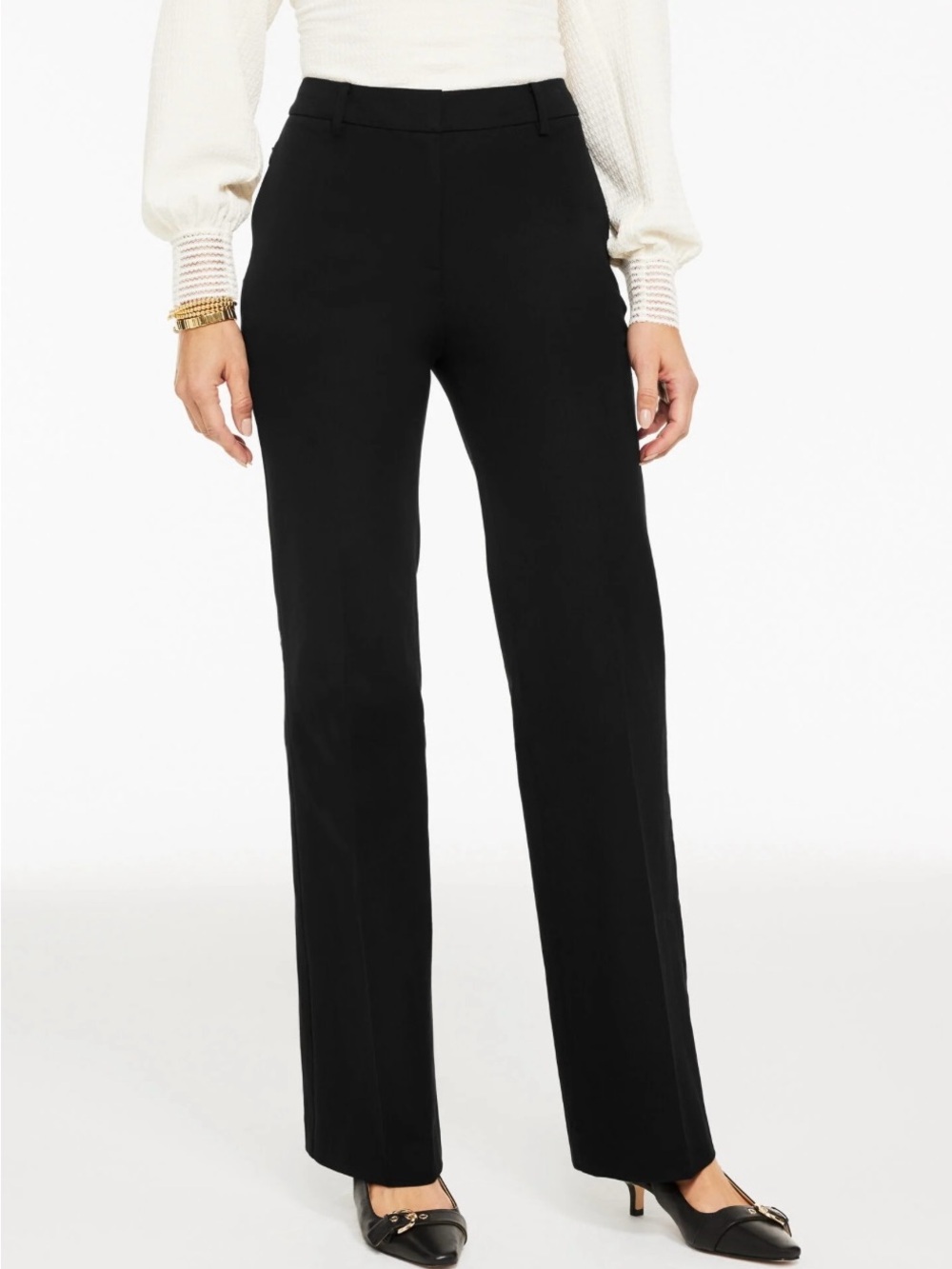 Talbots Black Pleated Barely Boot Stretch Waist Neutral Office Dress Pants 16W